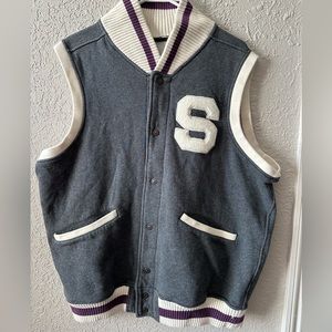 SEAN JOHN Varsity Vest Mens Size
XL Grey Charcoal Purple Knit Neck
Stretch